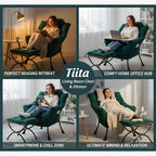 Tiita Lazy Chair with Ottoman, Green Modern Large Accent Chair, Comfy Leisure Sofa Armchair with Ottoman, Reading Chair with Footrest for Bedroom, Living Room, Dorm Rooms, Green - color: Peach Skin Green
