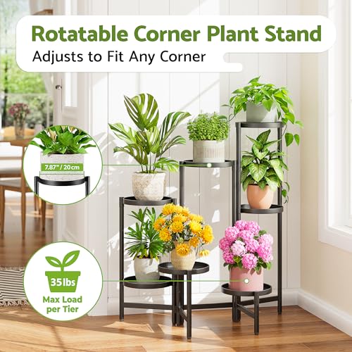 7 Tiered Metal Corner Plant Stand Indoor Outdoor, Tall Large Folding Rack with Rust Proof 7.9 Inch Wide Tray, Heavy Duty Flower Shelf for Multiple Plants for Patio - BlackDisk - color: BlackDisk, size: 7-Tiers