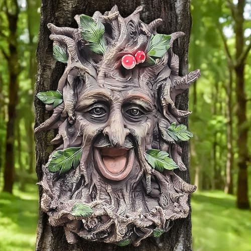 Teaeeno Charming Tree Face Garden Decor, Bird Feeders for Outdoors, Large Outdoor Tree Hugger for Halloween, Funny Animal Feeder, Trees Decoration Outdoor Wallmounted Statue - color: Multicolor