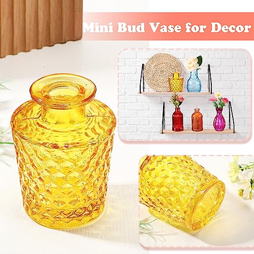 Dandat 24 Pieces Colored Small Vases Decorative Glass Bud Vases Rustic Embossed Colorful Bottles Vintage Glass Bottles for Flowers Home Wedding Decor Table Centerpieces Decorations, 12 Styles