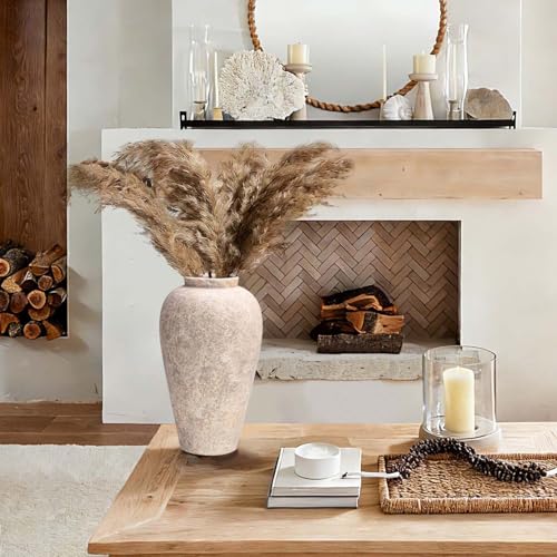 Ceramic Flower Vase Home Decor - 9.2 inch Large Farmhouse Table Vases, Rustic Decorative Vases for Kitchen Living Room Coffee Dining Shelf Mantel Decoration - color: Farmhouse Grey-9.2"