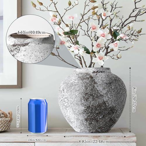 Rustic Ceramic Circular Flower Vase Farmhouse Clay Pottery Large Terracotta Floor Vases for Decorative Centerpiece Vintage Home Decor Aesthetic for Living Room Bedroom Table Entryway - color: Rustic Vase002