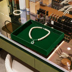Green Velvet Jewelry Trays Stackable Jewelry Drawer Organizer Tray for Necklace Bracelets Rings Storage Display - size: Flat Tray for Multiple Jewelry