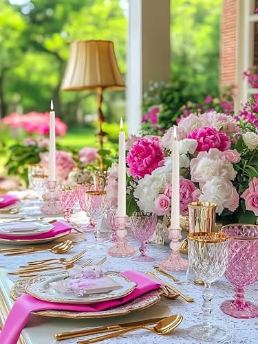 Glass Candlestick Holder,Striped Taper Candle Holders,Set of 6 Candle Stand for Table Centerpieces, Home Decor,Weddings,Festival and Parties (Light Pink Stripe) - color: Light Pink Stripe