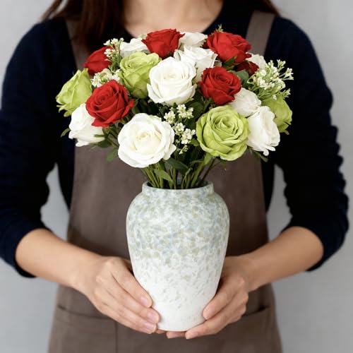 6” Tall Ceramic Vase for Home Decor, Heavyweight Speckled Ceramic Flower Vase for Farmhouse Centerpieces, Modern Table Mantel Shelf Decor, Perfect for Fresh or Artificial Flowers (Green) - color: Green