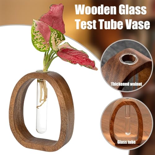 Modern Wooden Glass Test Tube Vase - Desk Plant Decor, Suitable for Home and Office Use - size: Large