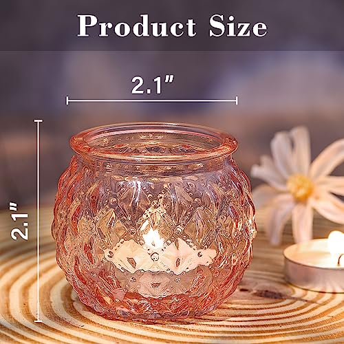 DARJEN Pink Votive Candle Holders Set of 24- Round Glass Candle Holders Bulk for Flameless LED Tea Waxes, Romantic Candle Holder for Wedding & Home Table Decor, Various Parties - color: Pink