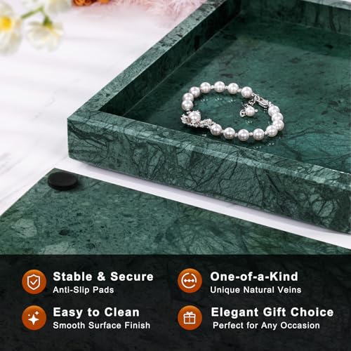 Marble Bathroom Tray for Countertop & Home Decor, Natural Decorative Marble Tray for Jewelry & Perfume Organizer, Luxury Stone Vanity Trays for Dresser, Kitchen Counter, 12" x 8", Green - color: Green