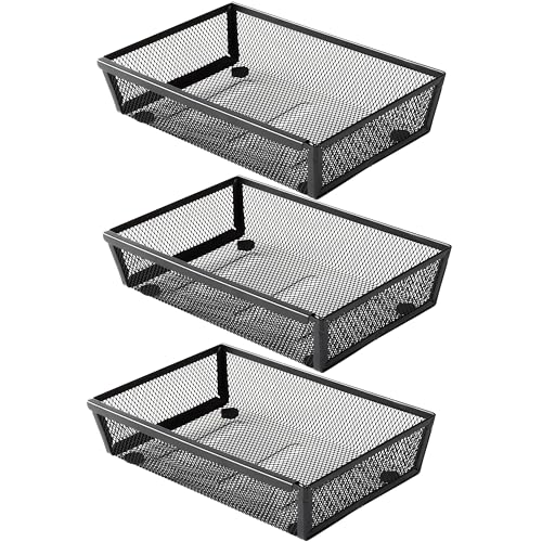 Mesh Tray Silverware Drawer Organizer, Utensil Cutlery Tray Office Supplies with Interlocking Arm Drawer Dividers Organizer for Flatware, Knives,Home,Office, School,Bedroom 9X6＂Black - size: 3 Pack 9"x6" Black Metal