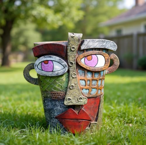 Picasso Abstract Face Flower Pot,Unique Resin Crafted Planter with Drainage Holes,Interesting Colorful Planter with Human face,for Indoor and Outdoor Botanical Home décor (Retro) - style: Retro