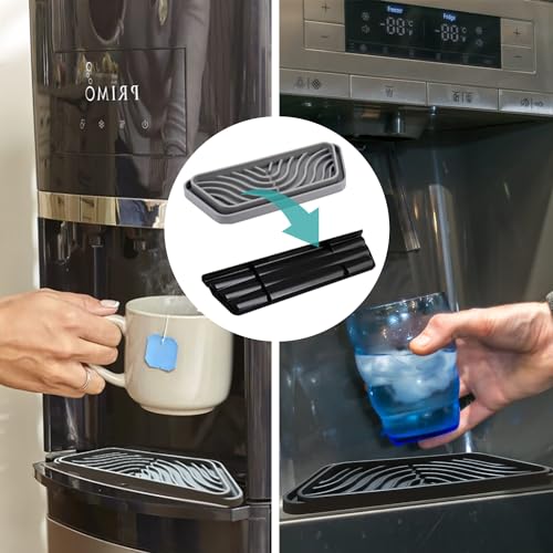 Silicone Refrigerator Drip Tray Catcher 2 packs,Protects Ice and Water Dispenser Pan From Spills,Fit Refrigerator Water Tray, Recycle and Dry Quickly (Rectangular, Black+Grey) - size: Rectangular