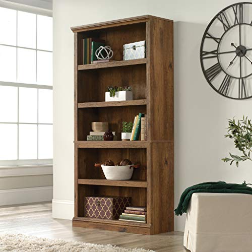 Sauder 5 Tier Book Shelf Wooden Bookcase Multipurpose Bookshelf for Home Office, Living Room, in Vintage Oak - color: Vintage Oak