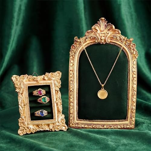 Liliaafar 2 Pcs Vintage Ring Holder Jewelry Display Stand for Vendors Necklace Jewelry Organizer with Velvet Backing for Women Engagement Wedding Anniversary(Classic,Green) - color: Green, style: Classic