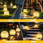 Garden Solar Ball Lights Outdoor Waterproof, 50 LED Cracked Glass Globe Solar Power Ground Lights for Path Yard Patio Lawn, Christmas Decoration Landscape Warm White(2 Pack 4.7'') - size: 4.7 Inch