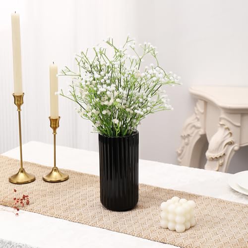 Black Ceramic Vase for Flowers, Modern Black Vase for Home Decor, Tall Ribbed Vase for Living Room, Office, Mantel, Bookshelf, Dining Table, 8 inches - color: Black, size: Tall Cylinder