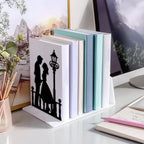 Peacoblue Metal Bookends for Shelves, Modern Decorative Heavy Duty Study Book Support Stoppers for Office, Desk, Shelf, Room 5.3"x4.3"x7.9" Cast Iron Bookends, 1 Pair (Men and Women Under Streetlight) - style: Men and Women Under Streetlight
