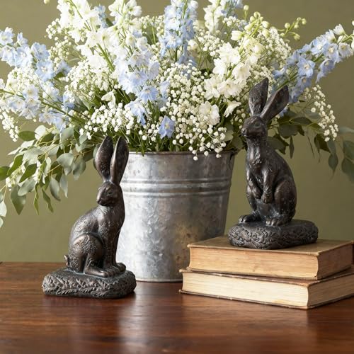 Rabbit Bookends, Decorative Bunny Book Ends for Shelves, Unique Rabbit Figurine Bookends, Heavy Resin Book Holder for Bookshelf Home Office Nursery Decor (Dark Bronze) - color: Dark Bronze