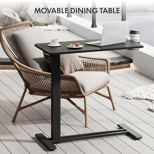 FLEXISPOT H7 Adjustable Overbed Bedside Table with Wheels Pneumatic Mobile Standing Desk Laptop Desk Rolling Computer Cart Movable Overbed Table Hospital Home Use(31.5" W x 17.7" D, Black Large) - color: Black, size: Large