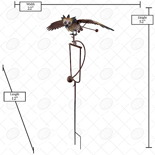 Red Carpet Studios Garden Stake Yard Art Metal and Glass Balance Rocker with Stake, 20-Inches, Flying Owl