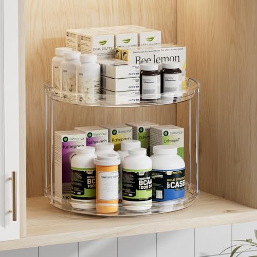 LAMU 2Pack 2 Tier Lazy Susan Organizer 12 inch Large Lazy Susan Turntable Rotating Spice Rack Organization for Cabinet, Kitchen, Pantry, Countertop, Bathroom, Vanity, Medicine Cabinet Organizer, Clear - color: Clear, size: 12in 2 Pack