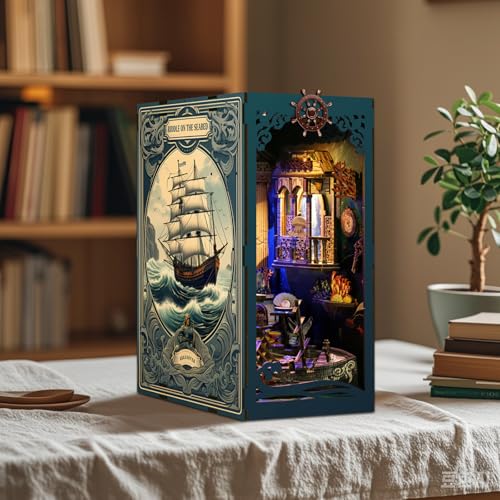 Book Nook Kit - DIY Miniature Dolls House Kit with Furniture and LED Light, 3D Puzzle Wooden Art Bookends, Model Kits for Adults and Teens (Deep Sea Secret Shadow)
