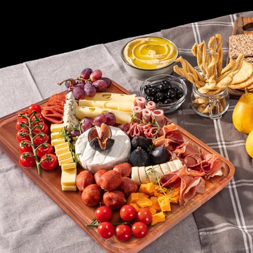 16" X 10" Large Wooden Serving Trays Acacia Wood Charcuterie Boards Rectangular Serving Platters for Cookie, Dessert, Party Food Dish Snack Appetizer Plates Kitchen Platter Tray Cheese Board - size: 16" × 10" × 0.8"
