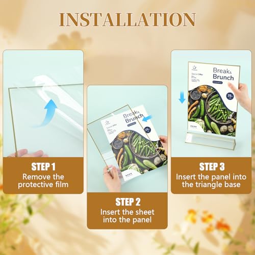 Gold Frames 5 x 7 Acrylic Sign Holder Double Sided Wedding Table Number Holder Clear Plastic Gold Picture Frames Flyer Holder for Table Menu Photo Display-12 Packs