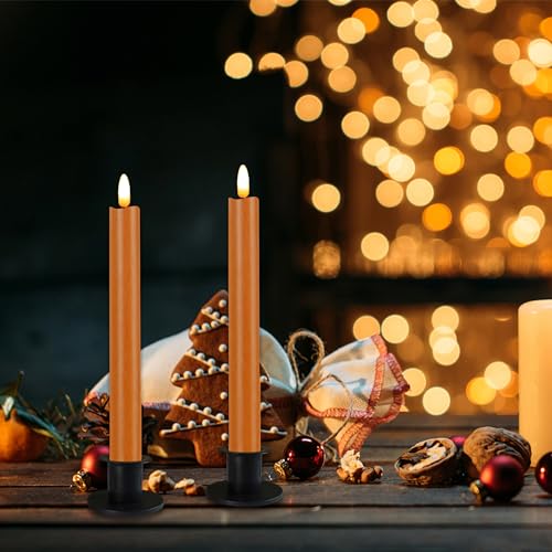 CVHOMEDECO. Primitive Iron Taper Candle Holders Vintage Black Candlestick Holders for Halloween Christmas Dining Room Home Decor. Set of 2, Round Base - color: Round 2 Pcs
