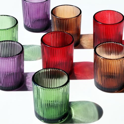 VOHO 4 Colors Ribbed Votive Candle Holders for Fall Decor, Set of 12 Tealight Candle Holder Easter/Halloween/Thanksgiving Decorations, Christmas Tea Light Candle Holder Glass Dining Table Centerpiece - color: Multicolor