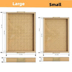 Rattan Woven mesh Surface Wood Serving Tray with Metal Handles, Decorative Tray Service Tray，Modern Boho Design,2-piece Food and Beverage Tray, Coffee Table, Breakfast, Kitchen, Party (Large+Small) - color: Rattan Weaving/Large+small