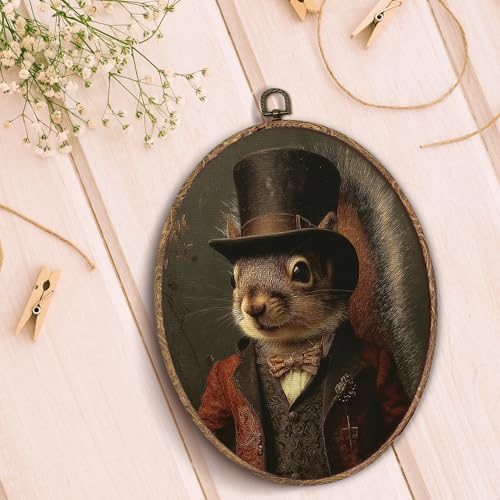 Hxlac Victorian Squirrel Oval Wall Art Framed, Vintage Victorian Style Animal Oval Wall Decor, Autumn Squirrel Hanging Canvas Prints Wall Sculptures for Farmhouse Home Room Decor, 8.5x11.5 Inch - color: oval squirrel