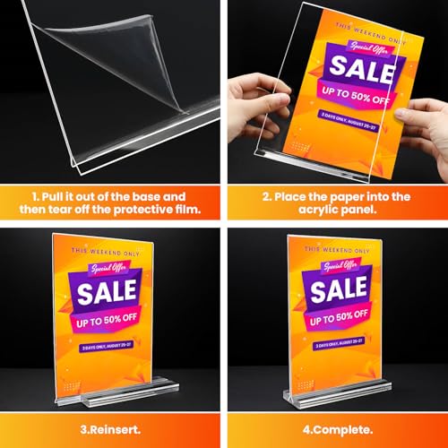 Acrylic Sign Holder 8.5x11, 10 Pack Clear Table Plastic Vertical Clear Double Sided Flyer Display, Picture Menu Stand Paper Holder Photo Sign Holder Suitable for Restaurants Office Store Show Fair - color: Vertical 10 Pack 8.5x11