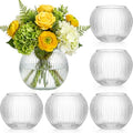 Hushee Clear Round Glass Vases for Centerpieces 4” W x 3.15” H Bubble Bowl Ribbed Glass Flowers Vases for Table Centerpieces Candle Holders for Wedding Event Home Decor