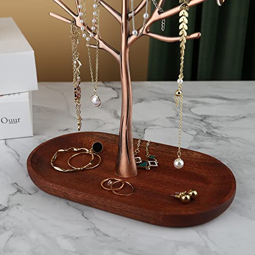 MORE&LESS Branch Jewelry Rack with wood tray,Retro color,Tree Tower Rack Hanging Organizer for Ring Earrings Necklace Bracelet,Suitable for living rooms, bathrooms,offices,etc. - color: B Antique Copper-Wood Tray