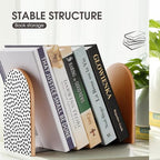 Wooden Bookends 2 Pcs,Black and White Polka Dots Heavy Duty Office Book Ends Anti Slip Book Shelf Holder with Metal Base Decorative Book Stands - color: Black and White Polka Dots