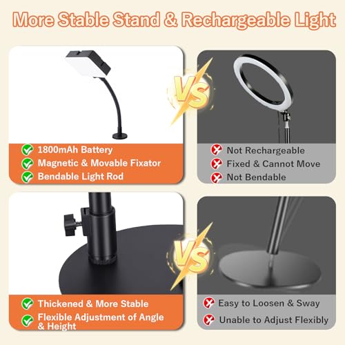 Yoobao Overhead Phone Mount for Desk, Selfie Light with Desk Mount, Rechargeable Selfie Light with Phone Holder for Video Recording, Meeting, Live Streaming TikTok YouTube
