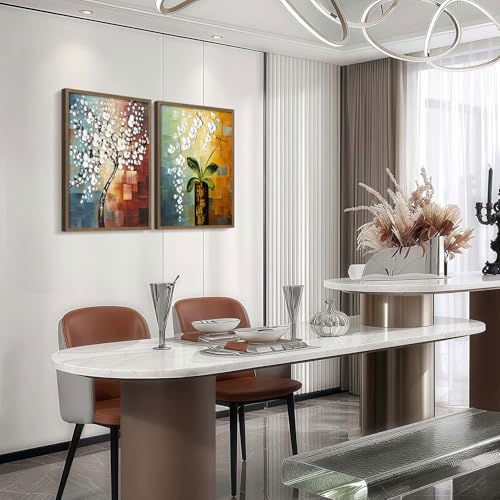 2 Piece Framed Canvas Art Prints Morning Glory Modern Abstract White Flowers Oil Painting Style Wall Floral Gallery Poster for Living Room Bedroom Office Decor Ready to Hang12x16 Inch - color: Abstract White Floral Oil Painting, size: 12"x16"