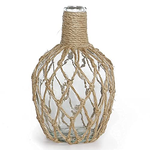 MDLUU Glass Jug with Twine 10" Tall, Flower Vase with Rope Net, Decorative Bottle Vase for Dining Room, Bedroom, Bathroom, Mantel - style: with twine rope