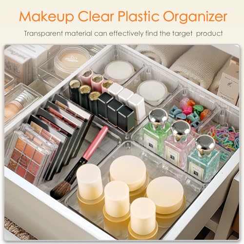 Criusia Drawer Organizer, 26 Pack Clear Plastic Drawer Organizer Bins, Versatile Organization and Storage Trays for Kitchen, Bathroom, Vanity Makeup and Office - size: 26PACK