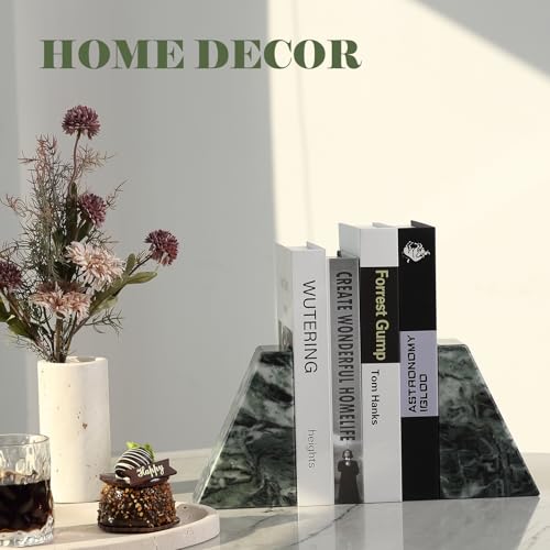 Karibiber Marble Bookends for Heavy Books, Decorative Bookends for Shelves, Green Stone Book Ends, Heavy-Duty Book Ends for Hardback Book & Cookbooks, Unique Book Stopper & Holder, Set of 2 - color: Green