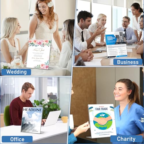 Acrylic Sign Holder 8.5x11 Inches, 10 Pack Clear Plastic Table Flyer Display Stand, L-Shape Vertical Menu Paper Holder Stand, Clear Picture Photo Flyer Display Stand for Restaurants, Store Fair,Office - size: 10 Pack-L Shape-8.5X11
