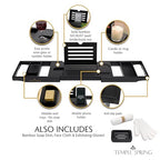 Temple Spring Bamboo Bathtub Tray Caddy for Tub — Expandable Wood Bath Tray with Solid Book Stand Wine Holder and Non-Slip Pads — Includes Bamboo Soap Dish and Spa Accessories — Luxury Bath Gift Set - color: Black