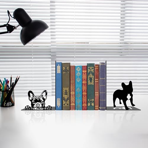 French Bulldog Theme Bookends Decor – Dog Gifts with Black Modern Bookends, Decorative Bookends for Shelves – Unique Book Stopper for Shelves (French Bulldog) - color: French Bulldog