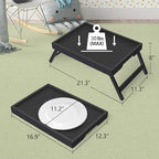 Artmeer Bed Tray Table with Folding Legs,Bamboo Breakfast in Bed for TV Table, Laptop Computer Tray,Eating,Snack Tray(Black) Large Size - color: Black, size: Large