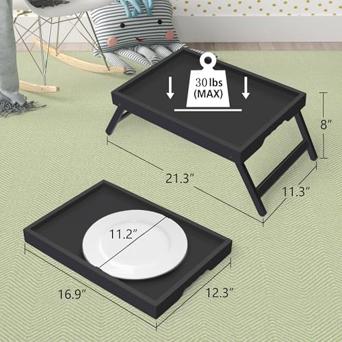 Artmeer Bed Tray Table with Folding Legs,Bamboo Breakfast in Bed for TV Table, Laptop Computer Tray,Eating,Snack Tray(Black) Large Size - color: Black, size: Large