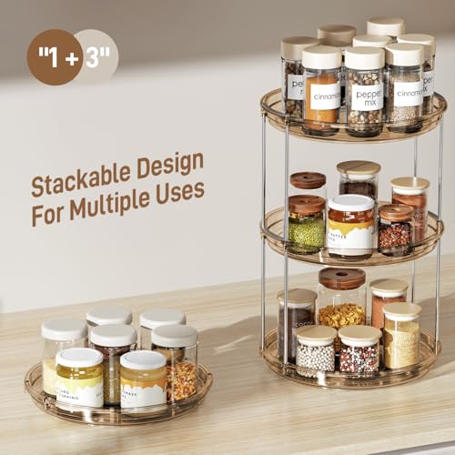 LAMU 2 Pack 2 Tier Lazy Susan Turntable Organizer 9.25'' Rotating Spice Rack Organization for Cabinet, Kitchen, Pantry, Countertop, Bathroom, Vanity, Medicine Cabinet Organizer, Amber - color: Amber, size: 9.25in 2 Pack