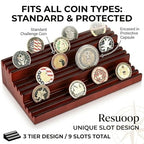 Challenge Coin Display Stand - Where Every Coin Tells A Story - Solid Wood Military Coin Rack | 9-Row Ladder Design Holds 45-60 Coins | Desktop Holder for Army Police Firefighters (Walnut) - color: Walnut