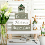 Cinnvoice 4 Pcs Farmhouse Tabletop Decor Rustic Family Blessed Home Table Centerpiece This Is Us Sign for Kitchen Shelf Desk Fireplace Mantel Tiered Tray Decor(Gather Family This is Our Happy Place) - style: Gather Family This is Our Happy Place