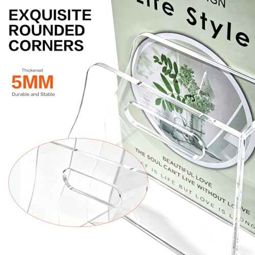 Acrylic Magazine File Holder, 5 Vertical Compartments Desk Document Sorter Organizer, Clear Bookend File Sorter Holder for Office, Documents, Tablets, Magazines, Books - size: B5 File Rack (5 slots)
