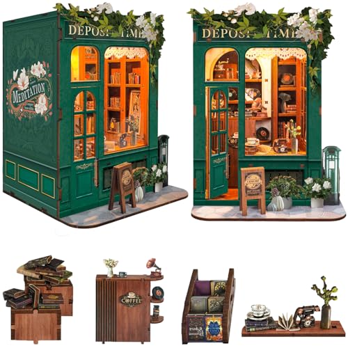 Roroom DIY Book Nook Kit, DIY Dollhouse Bookshelf Insert Decor Alley,3D Wooden Puzzle with LED Lighting Book Nook Wood Bookend Model Building(SQ45) - color: Sq45-moments in Time
